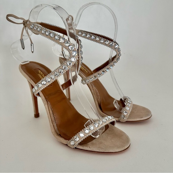 Aquazzura Sweet Lover 105 Crystal Sandals in Nude 37.5 - Picture 5 of 7